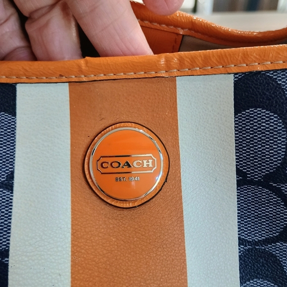 Coach Blue, Tag And Orange Signature Tote Bag With COA - Picture 5 of 12